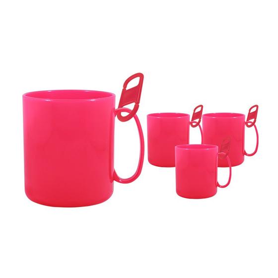 Imagem de Kit 4 Caneca Redonda Clipe Rosa Neon 400Ml Plástico