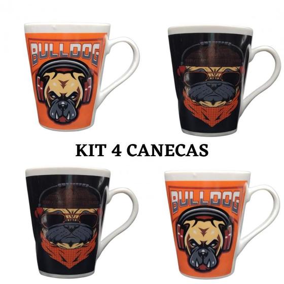 Imagem de Kit 4 Canecas Cachorro Bulldog 300 ml