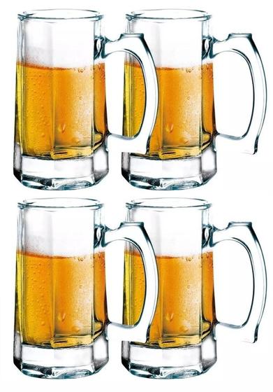 Imagem de Kit 4 canecas gourmet servir chopp oslo bar cervejaria 360ml zero grau com alça apoio dedo vidro reforçado buffet