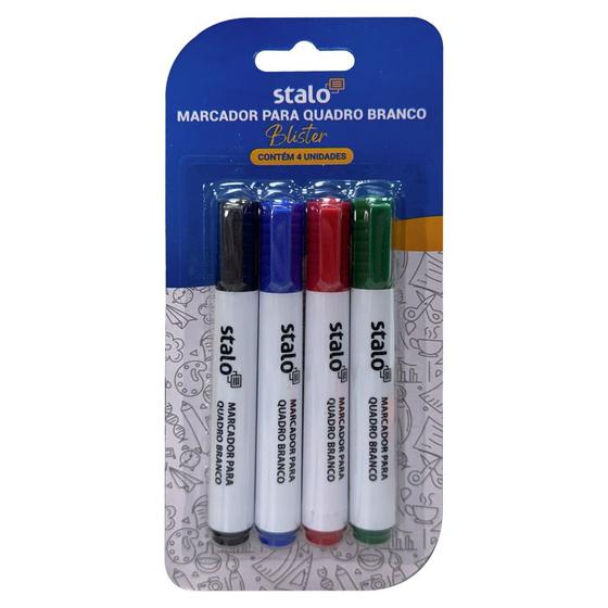 Imagem de Kit 4 Caneta para Quadro Branco Stalo nas cores Preto, vermelho, Azul, Verde
