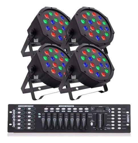 Imagem de Kit 4 Canhao De Led 18 Leds 1w Rgb Dmx Iluminacao + Mesa DMX