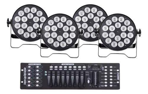 Imagem de Kit 4 Canhão Refletor 18 Leds Rgbwa Uv 6in1 Dj + Mesa Dmx