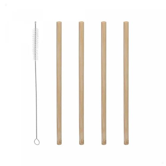 Imagem de Kit 4 Canudos Reutilizáveis De Bambu + Escova De Limpeza