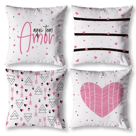 Imagem de Kit 4 Capa de Almofada AMOR ROSA 40cmX40cm Estampada Digital