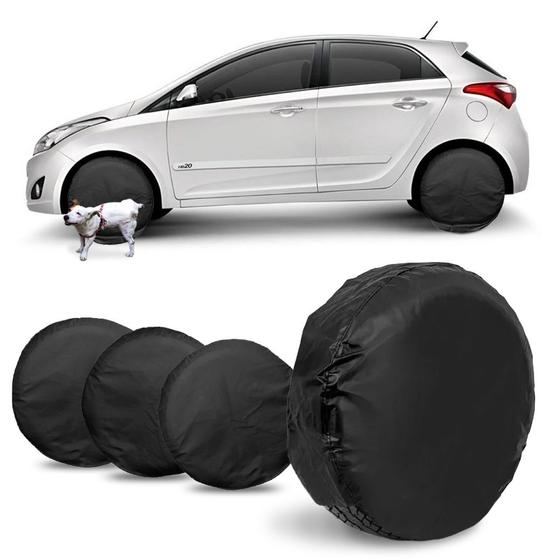 Imagem de Kit 4 Capa Protetor Anti Xixi Cachorro para Roda Aro 15 16 e 17 66cm Impermeável Preto com Elástico