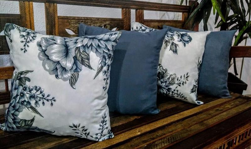 Imagem de Kit 4 Capas Almofadas 45X45Cm Gorgurinho Floral/Oxford Cinza