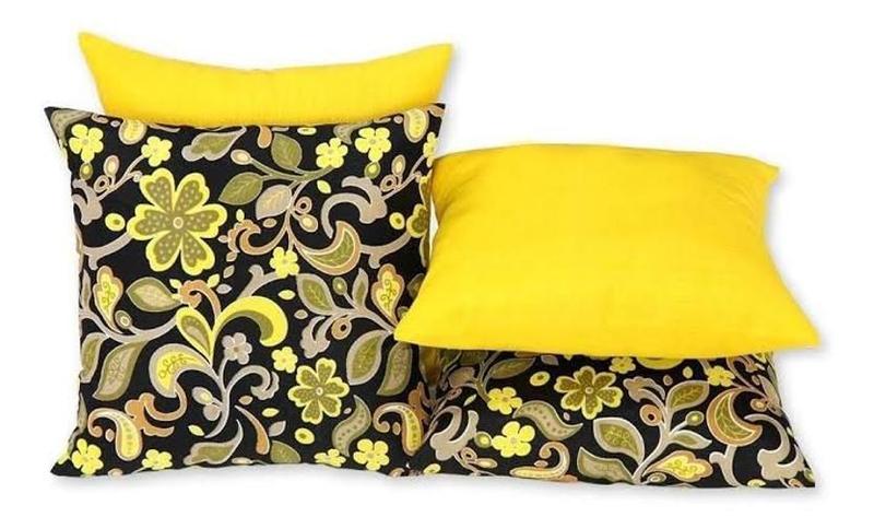 Imagem de Kit 4 Capas Almofadas 45X45Cm Gorgurinho Floral Preto/Oxford