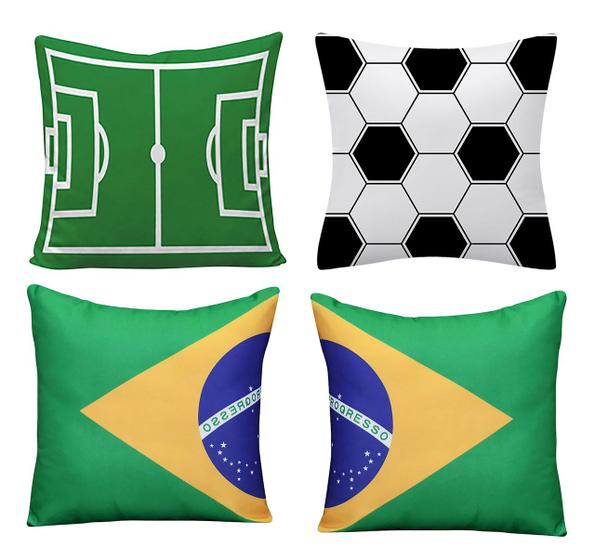 Imagem de Kit 4 Capas Almofadas Brasil Time Futebol Torcedor 45x45 Cm