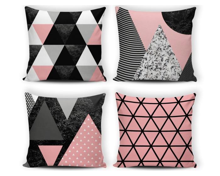 Imagem de Kit 4 Capas Almofadas Decorativa Sofá Poltrona Pop Colorida Geométrico Rosa e Preto