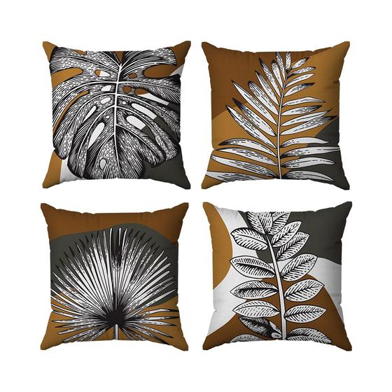 Imagem de Kit 4 Capas Almofadas Decorativas Folhas 03 45x45 ID Decor