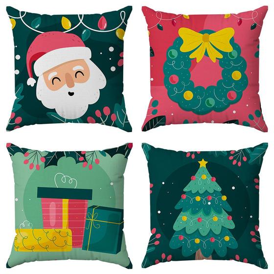 Imagem de Kit 4 Capas Almofadas Decorativas Natal Feliz 45x45 - ID Decor