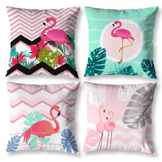 Imagem de Kit 4 Capas De Almofada 40Cm Estampada Flamingo Invisível