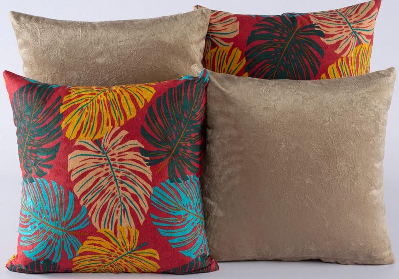 Imagem de Kit 4 Capas de Almofada Decorativas para Sofá Estampa Folhas Coloridas com Cáqui