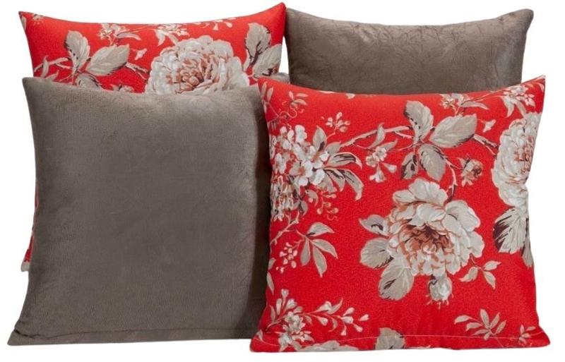 Imagem de Kit 4 Capas De Almofada Para Sofá Estampa Cáqui Com Vermelho