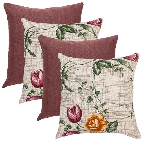 Imagem de Kit 4 Capas De Almofada Texturato Estampada Decorativa Premium Floral Marrom