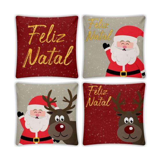 Imagem de Kit 4 Capas De Almofadas 45x45 Decorativas Natal Papai Noel e Rena