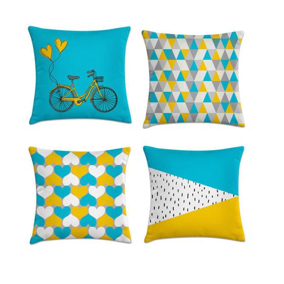 Imagem de Kit 4 Capas De Almofadas Azul Amarelo E Cinza 45X45