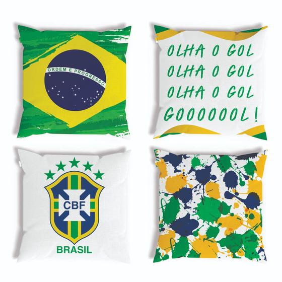 Imagem de Kit 4 Capas de Almofadas Copa do Mundo Brasil Torcida 45x45 - Barros Baby Store