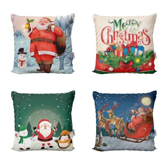 Imagem de Kit 4 Capas de Almofadas de Natal Decoração Para Sofá 40x40 - Novadecora