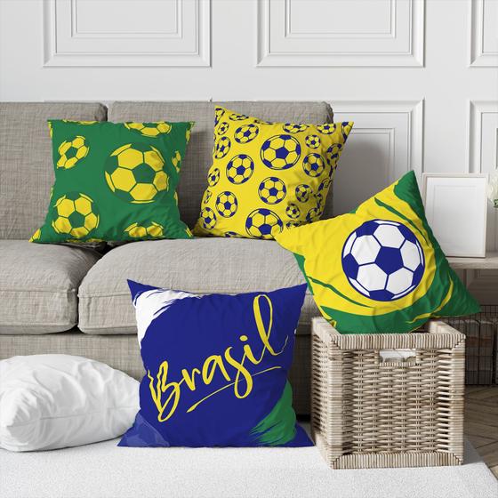 Imagem de Kit 4 Capas De Almofadas Decorativa Brasil Copa Bola Futebol