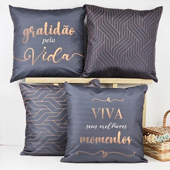 Imagem de Kit 4 Capas de Almofadas Decorativa Gratidão Black