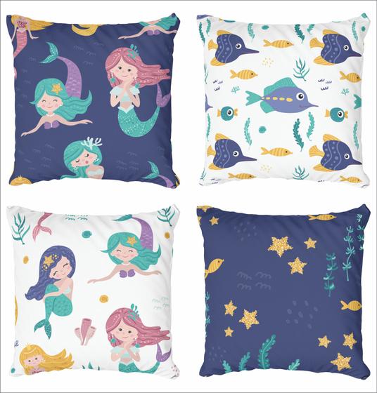 Imagem de Kit 4 Capas De Almofadas Decorativa Mermaid