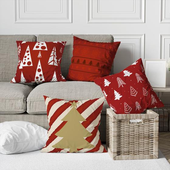 Imagem de Kit 4 Capas De Almofadas Decorativas Árvore De Natal Vermelho