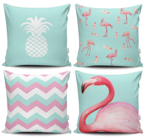 Imagem de Kit 4 Capas de Almofadas Decorativas Estampadas - Flamingo - VKAZA