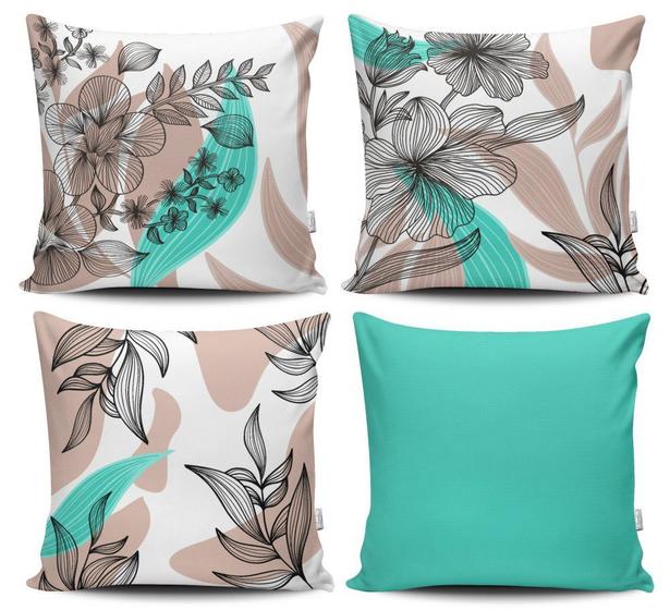 Imagem de Kit 4 Capas de Almofadas Decorativas Estampadas - Flores Modernas