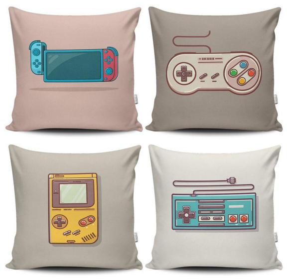 Imagem de Kit 4 Capas de Almofadas Decorativas Estampadas - Game - VKAZA