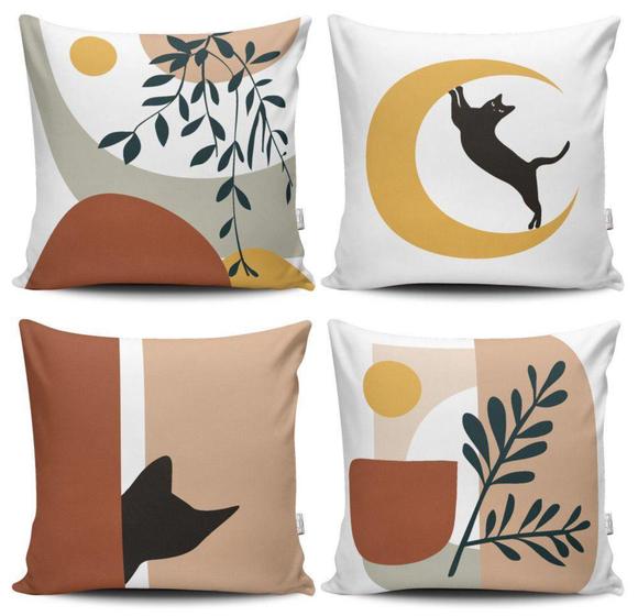 Imagem de Kit 4 Capas de Almofadas Decorativas Estampadas - Gato - VKAZA