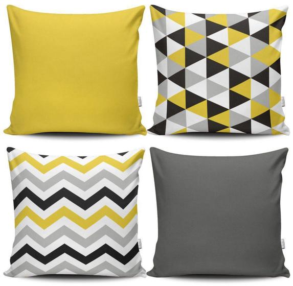 Imagem de Kit 4 Capas de Almofadas Decorativas Estampadas - Geométrico Amarelo - VKAZA