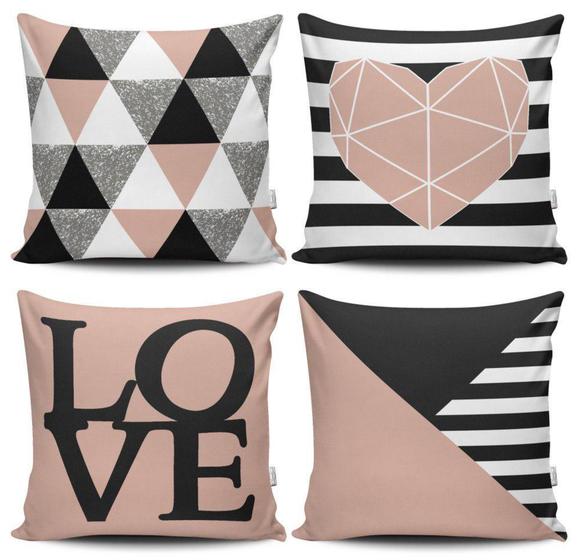 Imagem de Kit 4 Capas de Almofadas Decorativas Estampadas - Love Geométrico - VKAZA