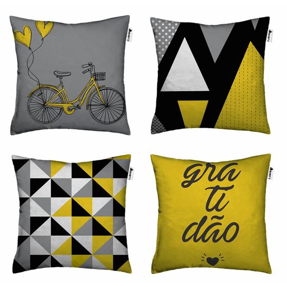 Imagem de Kit 4 Capas De Almofadas Decorativas Gratidão amarela e bike  45x45cm Modelo 1