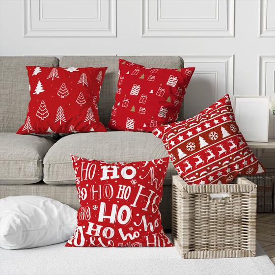 Imagem de Kit 4 Capas De Almofadas Decorativas Natal Vermelho e Branco