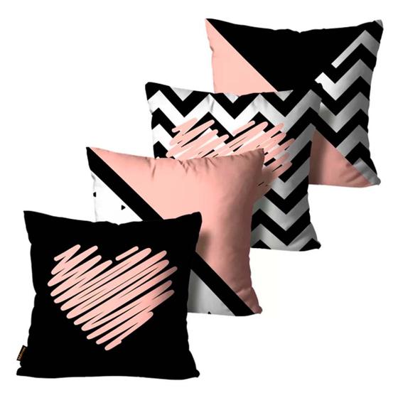 Imagem de Kit 4 Capas de Almofadas Decorativas Rosa e Preto - 45x45cm