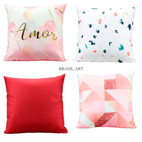 Imagem de Kit 4 Capas de Almofadas Decorativas Rosa e Vermelho