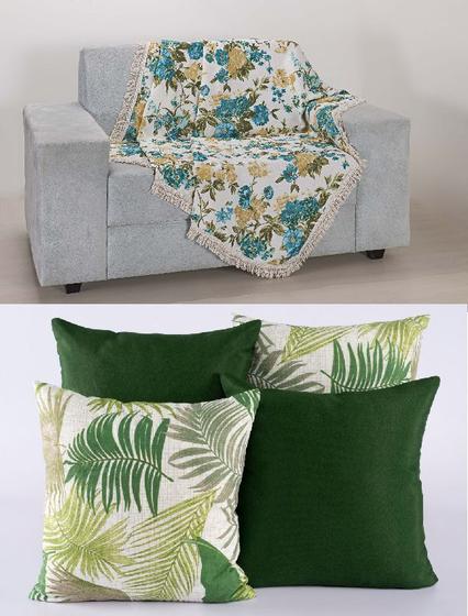 Imagem de Kit 4 Capas de Almofadas Decorativas Sala Sofá com xale Verde