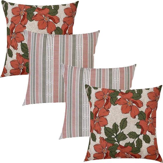 Imagem de Kit 4 Capas de Almofadas Detalhes e Hibisco Coral 45x45cm