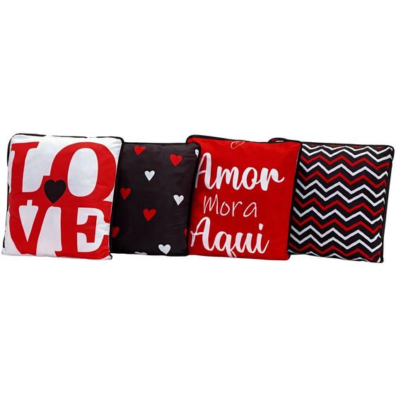 Imagem de Kit 4 Capas de Almofadas Innovative Amor Mora Aqui 45cm x 45cm - Com Viés