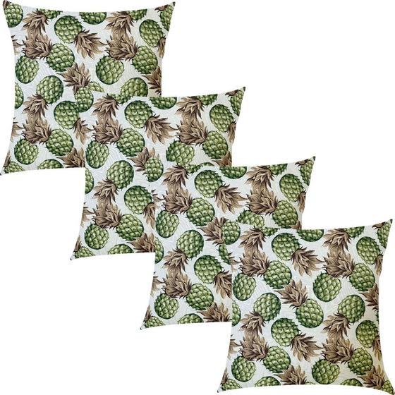 Imagem de Kit 4 Capas de Almofadas Jacquard Abacaxi Verde Fundo Branco 45x45cm