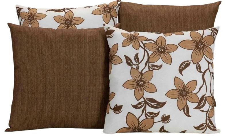 Imagem de Kit 4 Capas De Almofadas Para Sofá Branca Com Flores Marrom