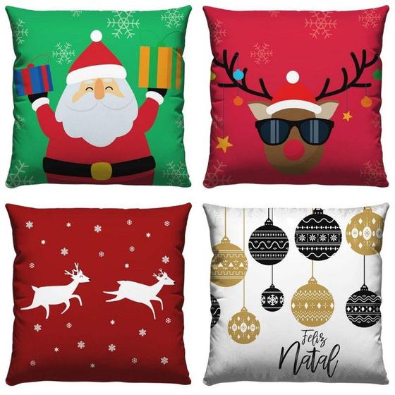 Imagem de Kit 4 Capas de Natal para Almofada Decorativas Papai Noel