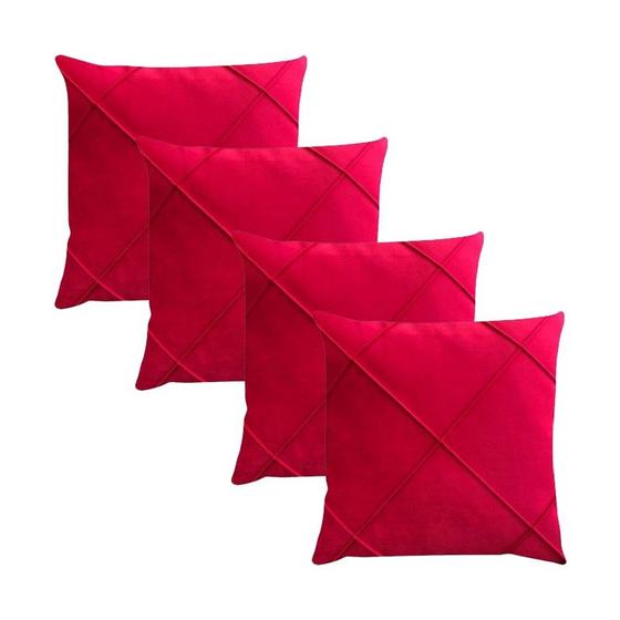 Imagem de Kit 4 Capas para Almofada Drapeada em Veludo Quadrada Várias Cores