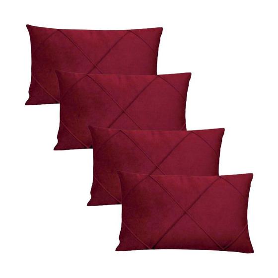 Imagem de Kit 4 Capas para Almofada Drapeada em Veludo Retangular 60x40 Várias Cores