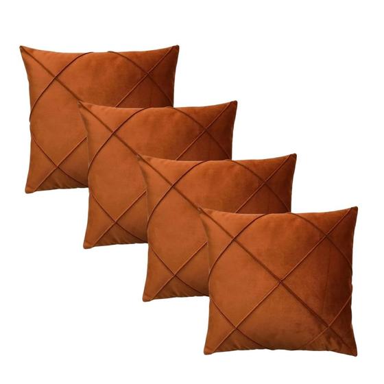 Imagem de Kit 4 Capas para Almofada Drapeada Quadrada em Veludo Terracota