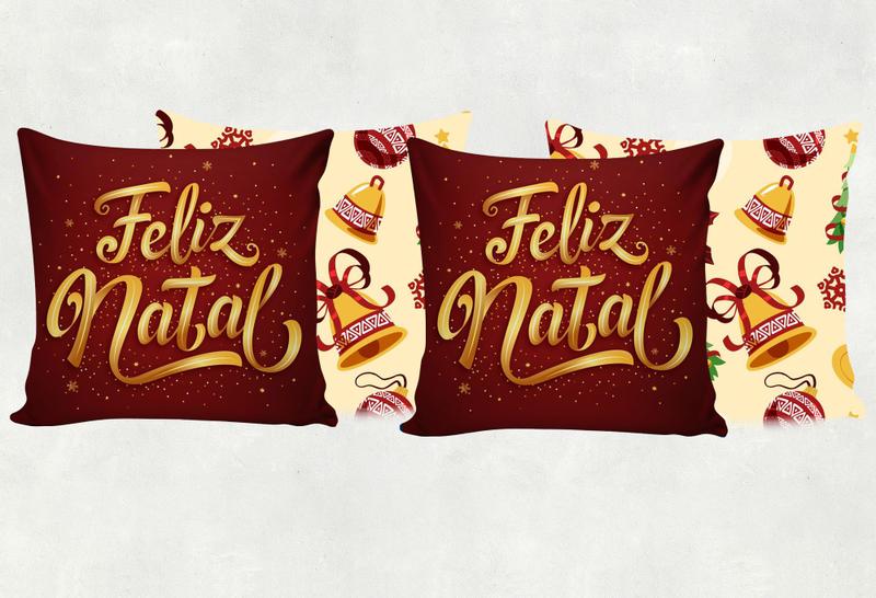 Imagem de Kit 4 Capas para Almofada Natal Divertidas Personagens Merry Christmas Papai Noel Decoração Natalina