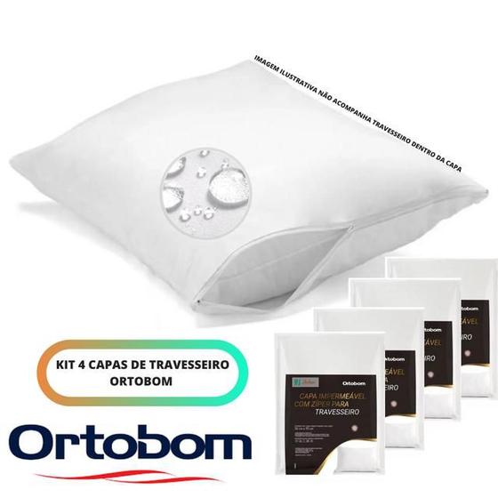 Imagem de Kit 4 Capas para Travesseiro Ortobom Impermeável C/Zíper 50x70 - Protege Contra Líquidos - Resistente a Manchas e Odores 
