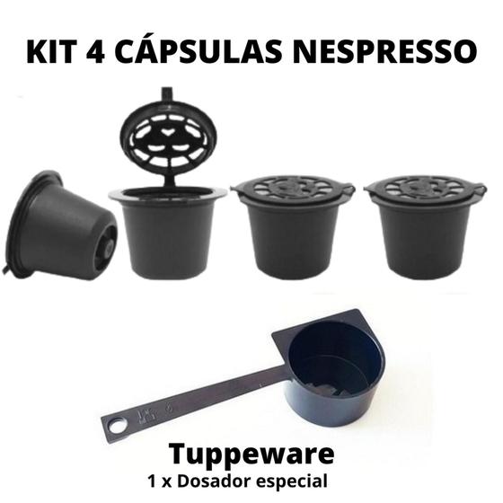 Imagem de Kit 4 Capsulas de café reutilizaveis Nespresso + Dosador