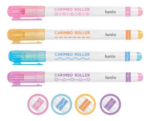 Imagem de Kit 4 Carimbo Roller Lunix Tilibra Varias Cores e Desenhos